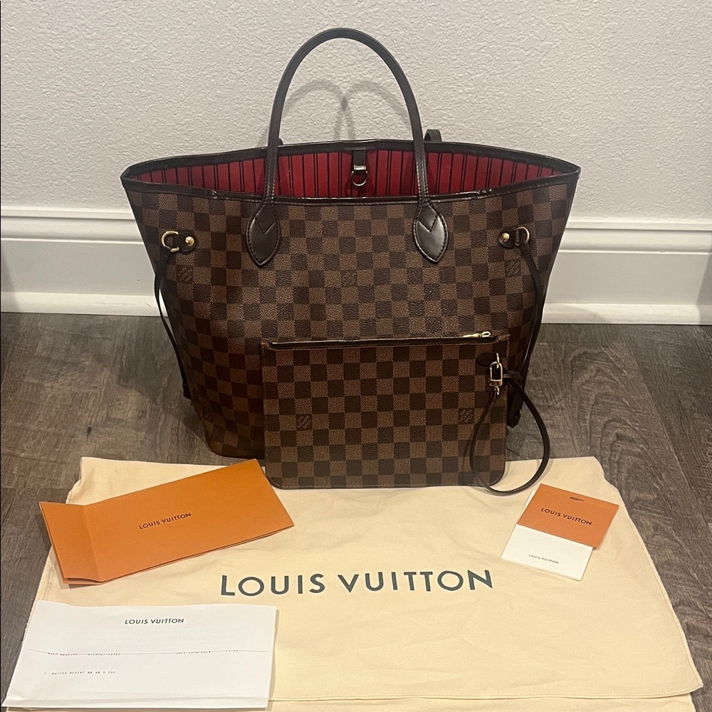 Louis Vuitton Brown and Red Checkered Handbag